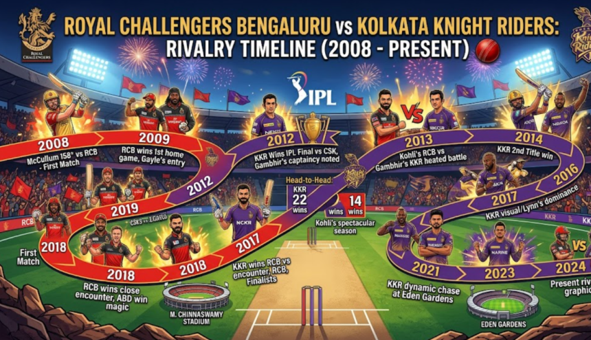 royal challengers bengaluru vs kolkata knight riders timeline