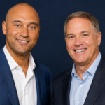 Portrait comparison of Derek Jeter and Jim Taiclet representing athletic and military corporate leadership.